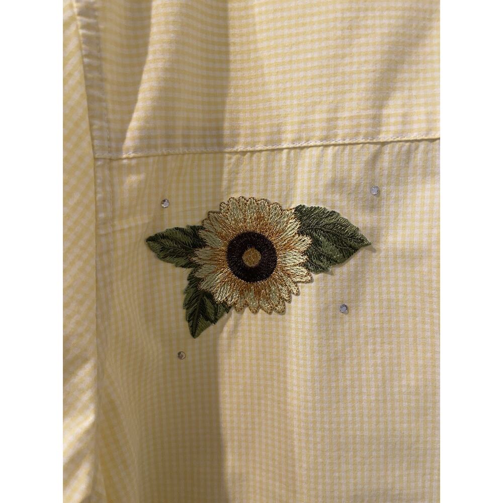 Drapers And Damons Plus 1X Women's Yellow & White Check Blouse-Sunflowers - Picture 2 of 9